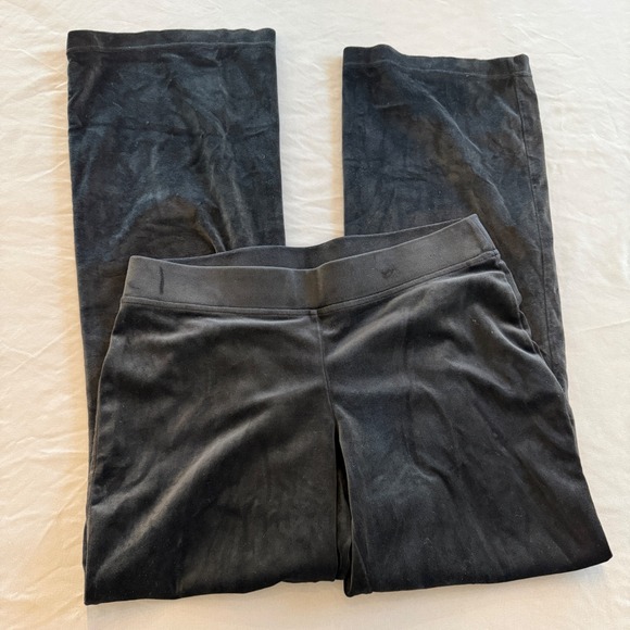Juicy Couture Black Velour Rhinestone Logo Wide Leg Track Pants Womens Medium - Picture 3 of 5